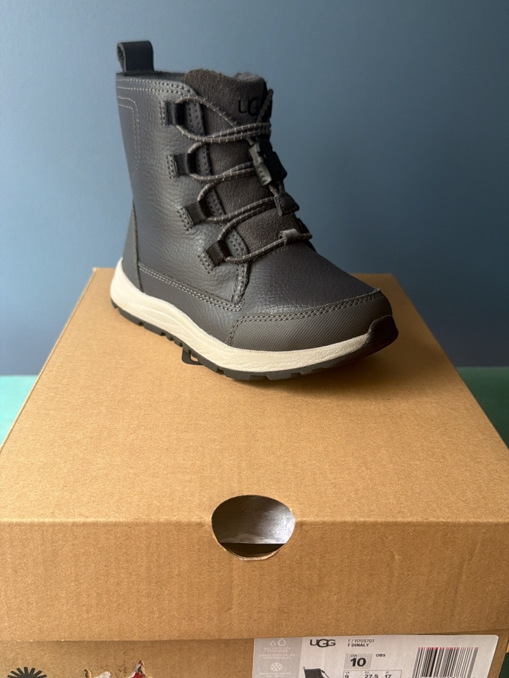 UGG Kids Brown Lace-Up Winter Boot with Cream Sole